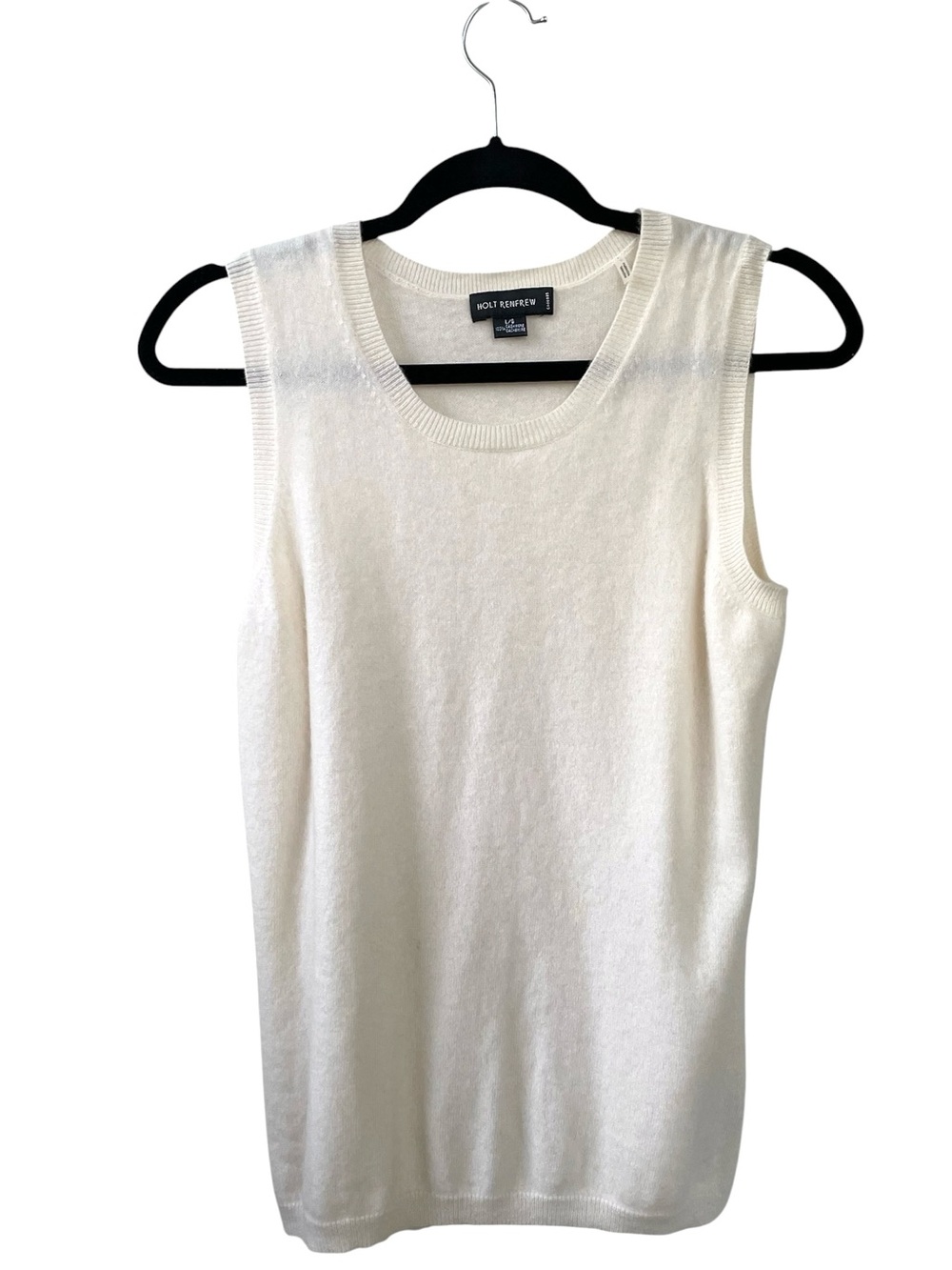 HOLT RENFREW Cashmere Sleeveless Crew Neck Knit Sweater Cream L